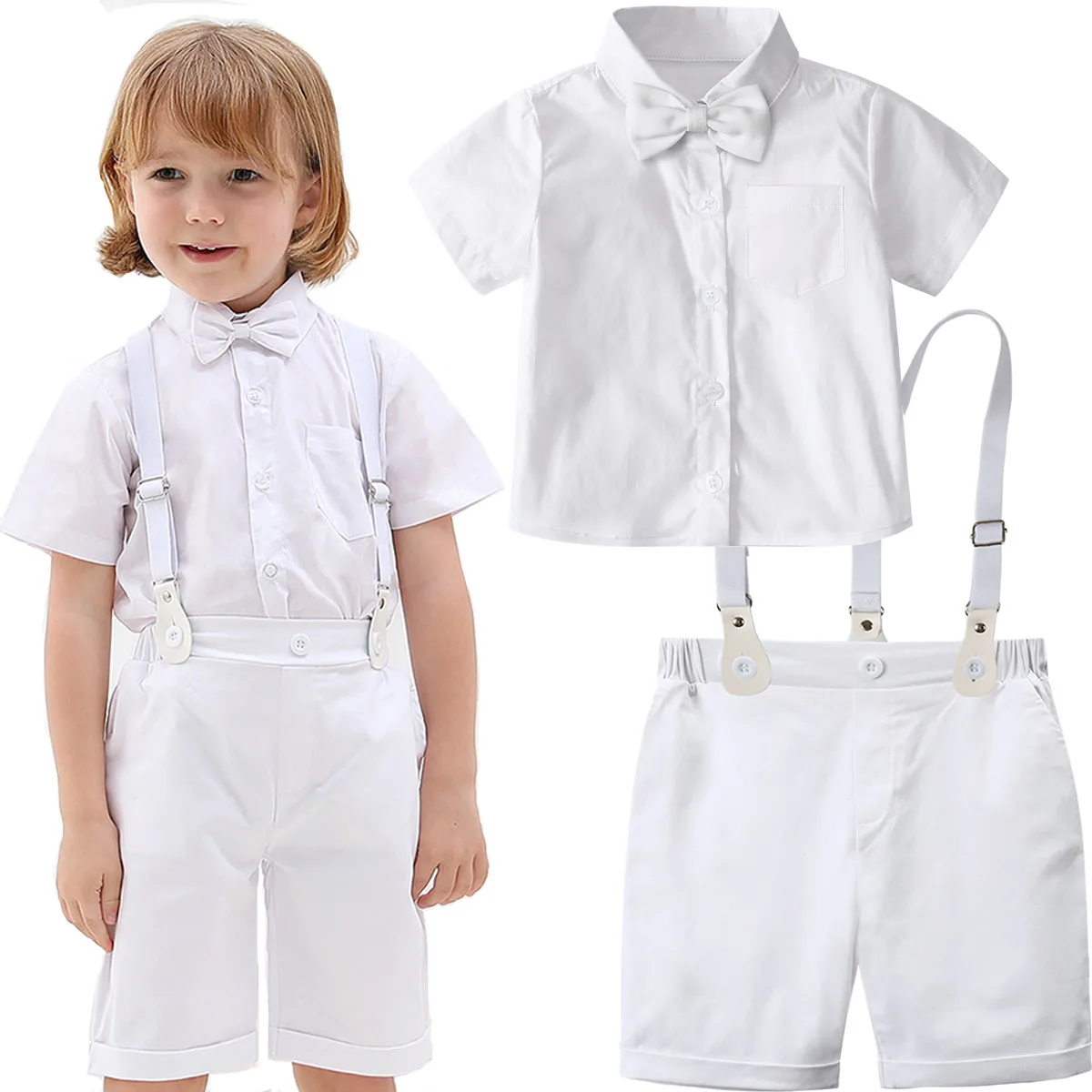Boys Christening Outfits Toddler White Suit for Baptism Baby Wedding Clothing Set Infant Gentleman Birthday Short Sleeves 2PCS boys suit set