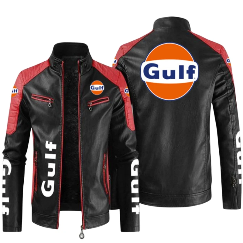 

Fashion New Mens Vintage motorcycle gulf match Jacket Biker Leather Jacket Male Bomber Coat Pu Overcoat