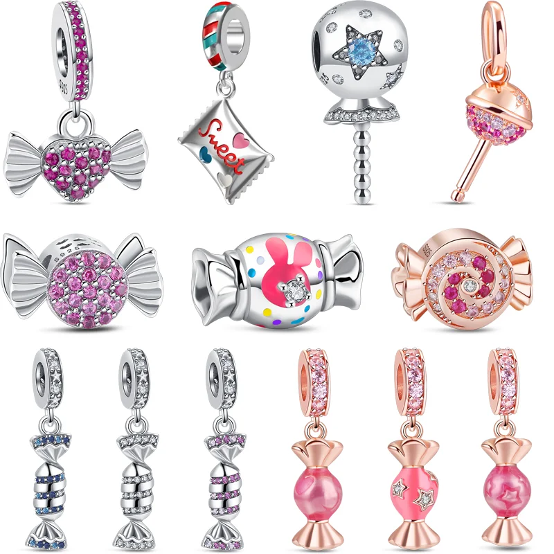 

925 Sterling Silver Pink Sweet Candy Lollipop Pendant Fashion Beads Fit Pandora Original Charms 925 Bracelet DIY Europe Jewelry