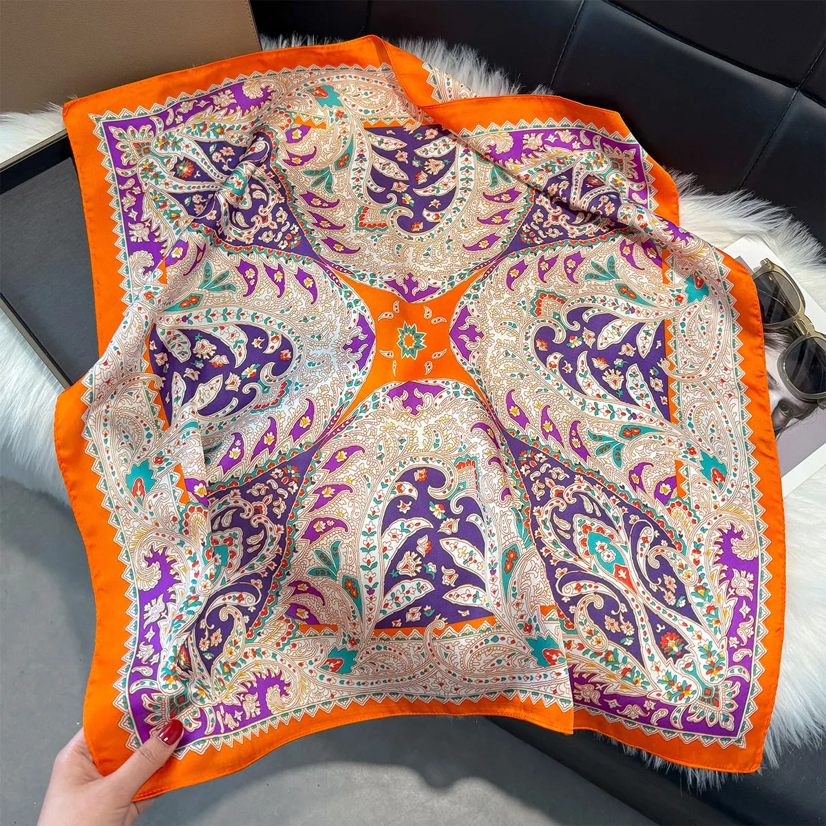 2025 Design Paisley Print 70*70cm Square Scarf Women Soft Satin Hairband Neckerchief Tie Female Headband Foulard Bag Ribbon Gift