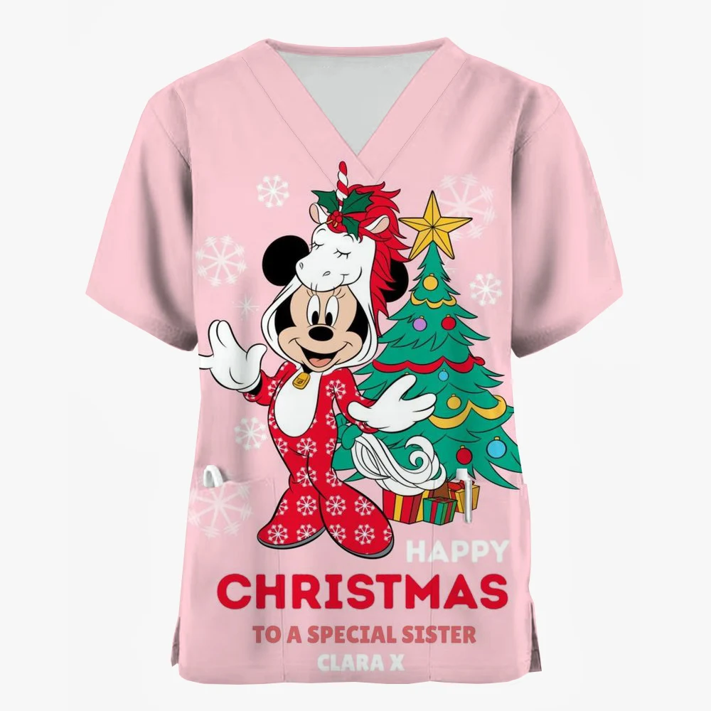thumbnail image 1 of Blusa médica con estampado navideño de Mickey Mouse, talla 5xl, uniforme de manga corta, uniforme de médico y enfermera, blusas de trabajo para centros de revisión para niños, 1 of 4