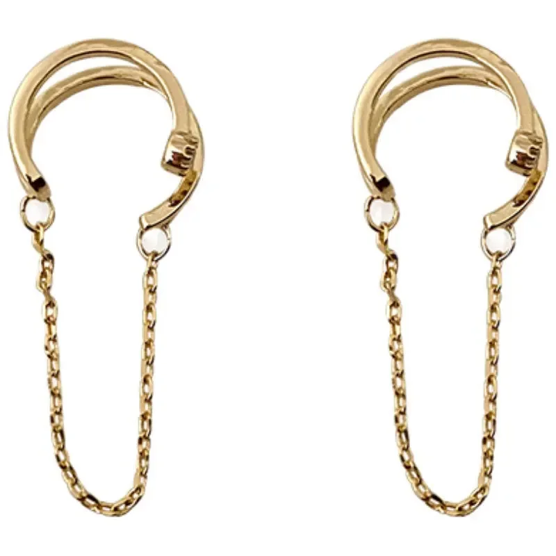 Ear Clip Earrings 1 Pcs Double Layers Crystal Tassel Earcuff Fake Piercing Ear Cuff Clip on Earrings for Women Jewelry