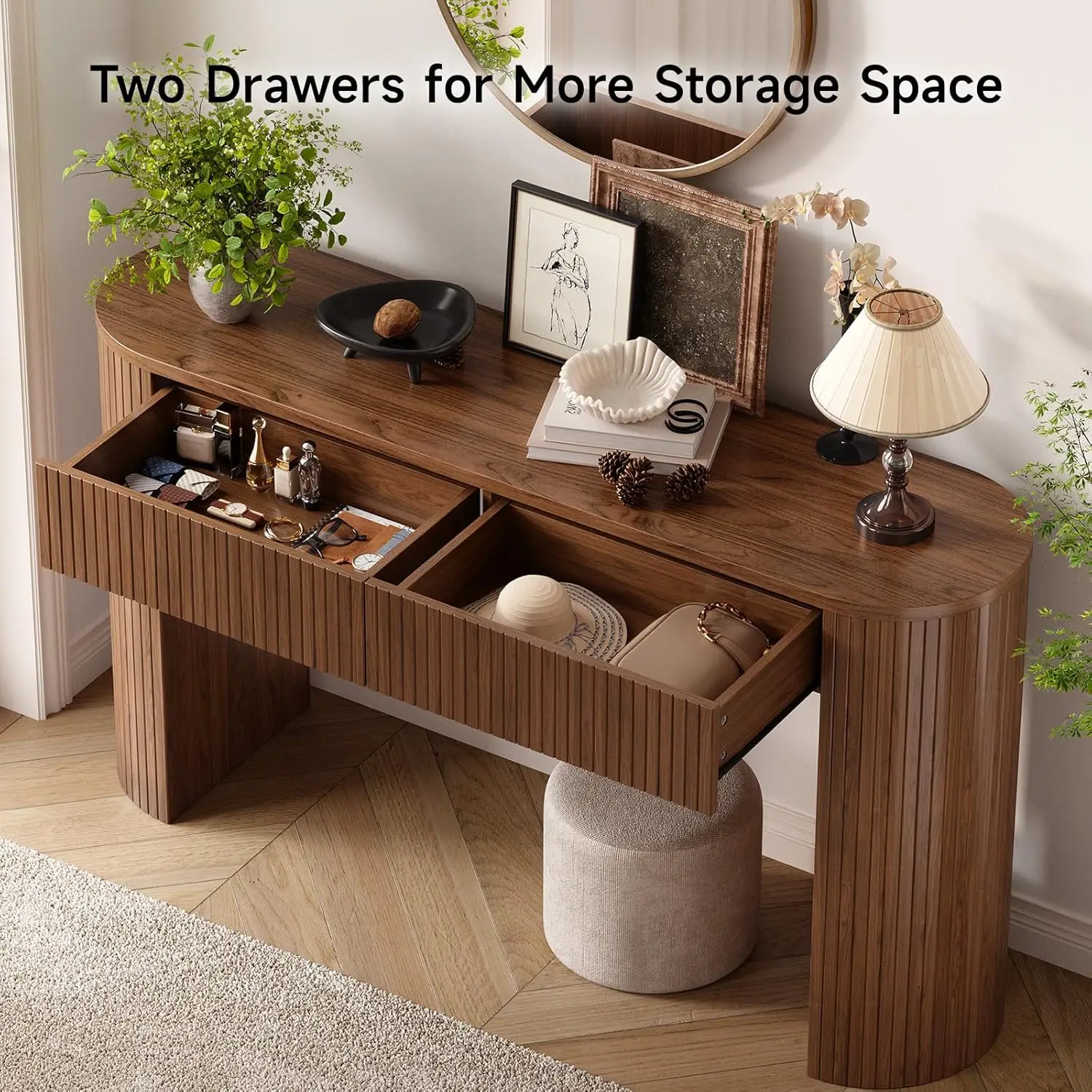 55 Inch Console Table with 2 Drawers, Fluted Entryway Tables with Storage, Sofa Table Behind The Couch, Hallway Tables