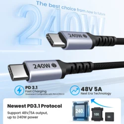 High-Speed USB4 Cable - 40Gbps Thunderbolt 4, 8K Video, 240W Fast Charging, USB-C Data Connection - 10FT--3M--118inch (USB C 2.0)