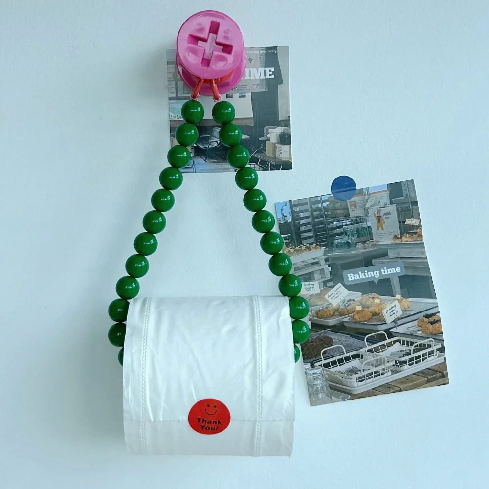 Chic Pink Beaded Toilet Paper Holder & Phone Chain-Punch-Free, Wall-Mounted Organizer For Bathroom And Office Decor paper towel holder toilet paper holder toilet paper rack toilet roll holder paper towel rack tissue holder