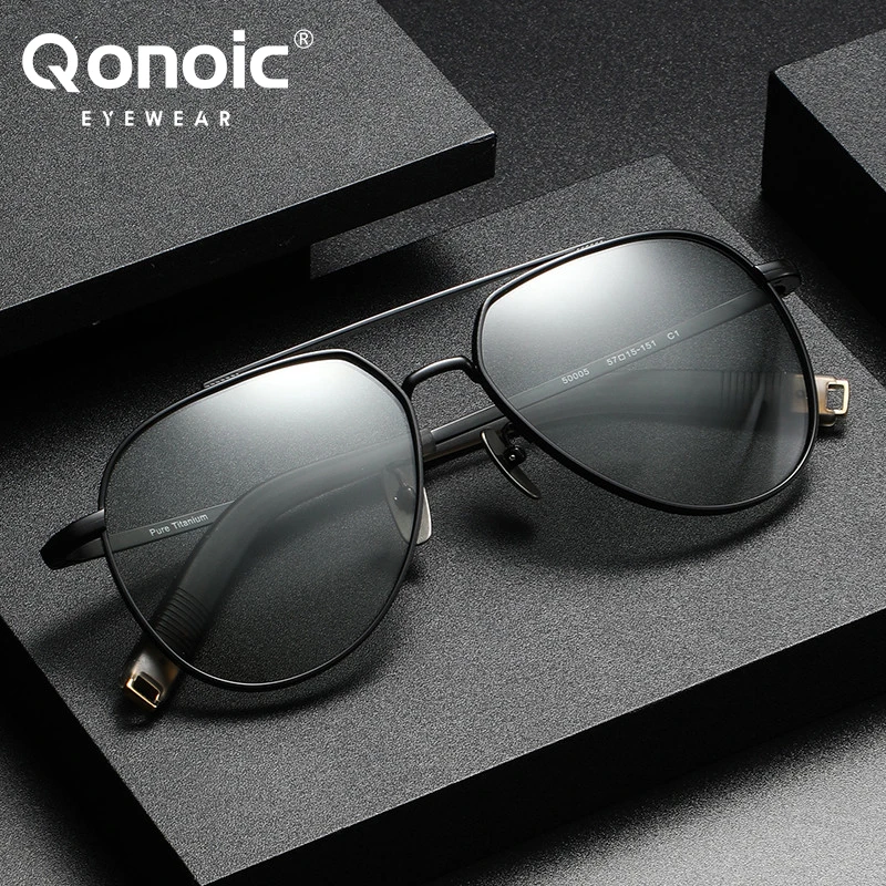 

QONOIC Pure Titanium Polarized Sunglasses Men Aviation Sun Glasses for Men New Driving Outdoor Aviador UV400 Shades 50005