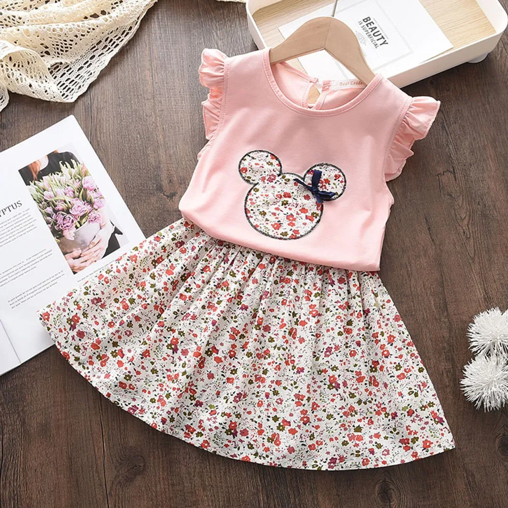Melario Baby Girls Summer Clothes Flying Sleeve White Tops with Plaid Shorts Two-piece 2-6 Years Casual Kids Girl Clothing Set