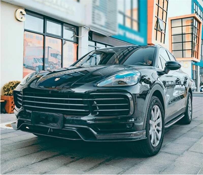 For Porsche Cayenne 9Y0 9Y3 2018 2019 20 2021 2022 Real Carbon Fiber Front Bumper Grill DRL Lip Spoiler Air Outlet Kit Splitter - - Racext 41