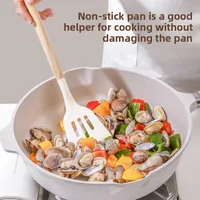 Manche en bois, poêle antiadhésive blanche, spatule en silicone, spatule de poêle résistante aux hautes températures, cuillère à soupe, ensemble d'ustensiles de cuisine 4