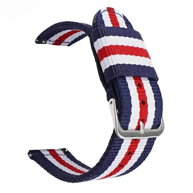 Universal Striped Nylon Canvas Watch Strap with Quick Release - Unisex, Multiple Sizes