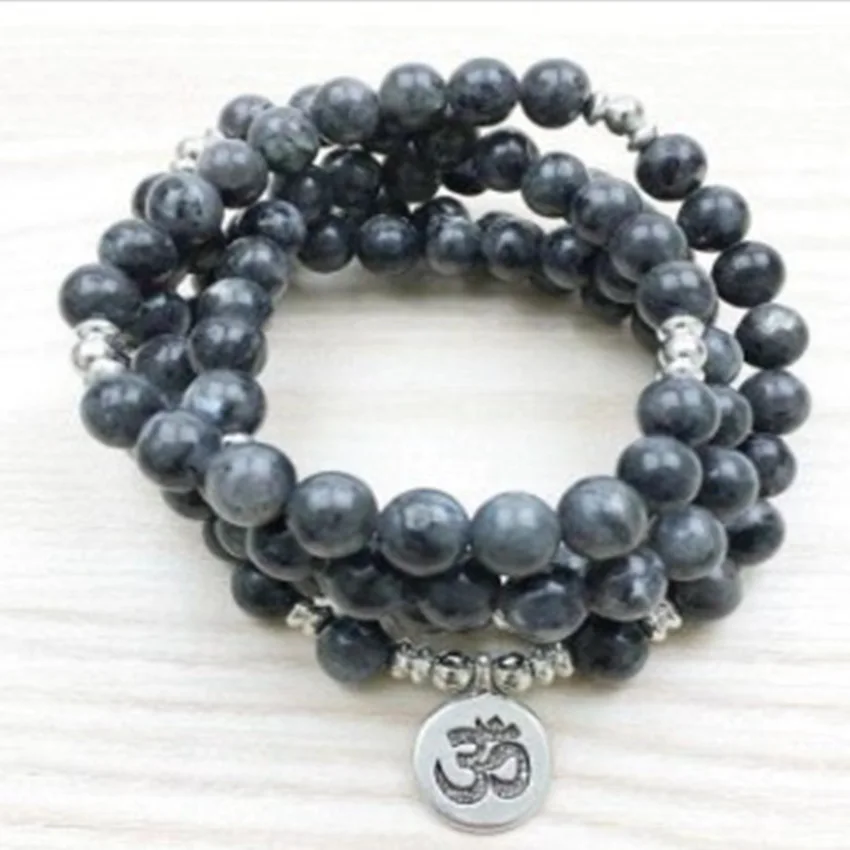 

6mm Spectrolite Bracelet 108 Beads Buddha Pendant Elegant Charm Unique Formal Handmade Men Stackable Office Wear Everyday Chain