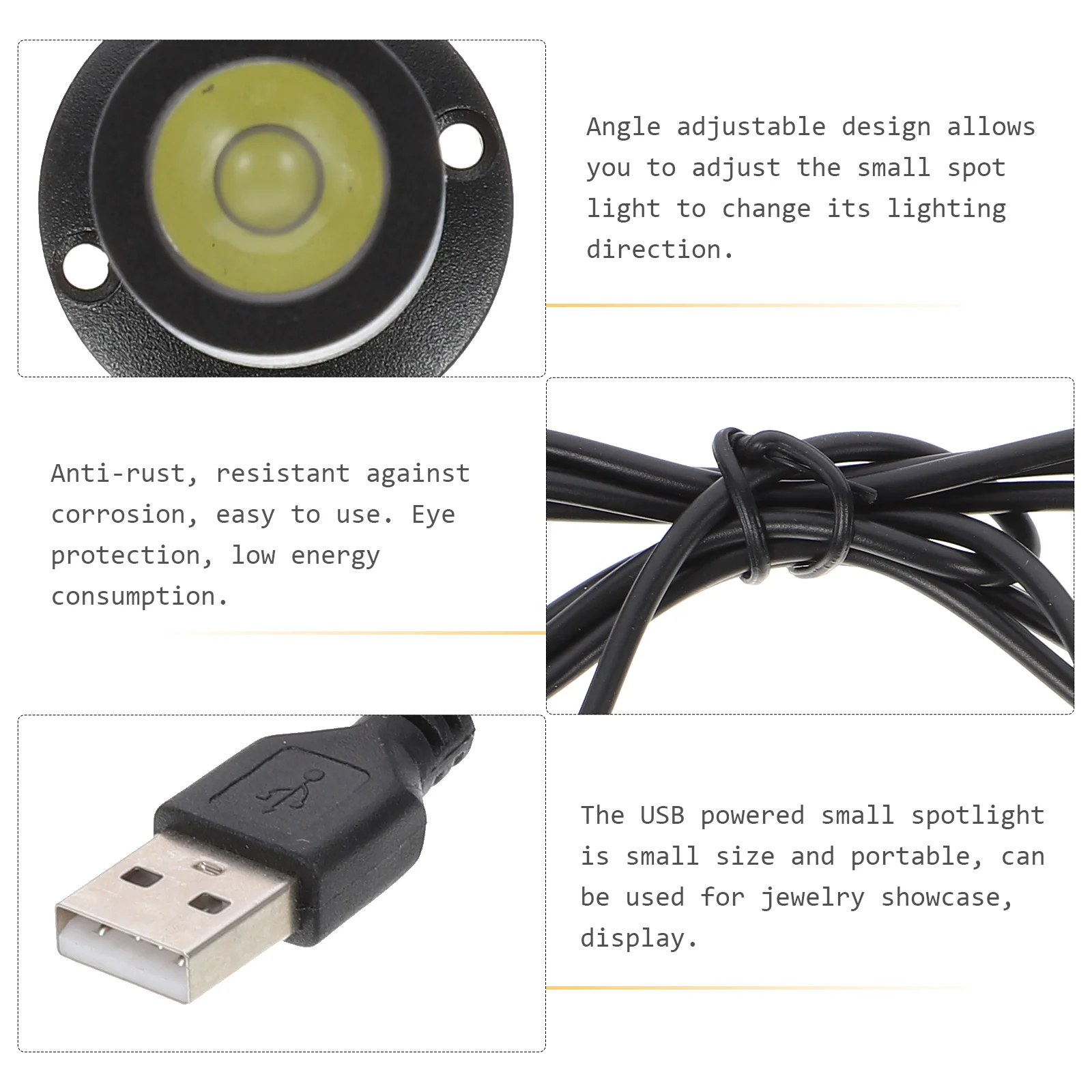 LED USB 스포트라이트 쥬얼리 쇼케이스 소형 스포트라이트, 휴대용 스포트라이트, 캐비닛 천장 회전 홈 파티 장식