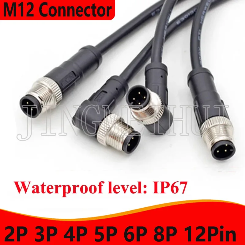 

M12 2P 3P 4P 5P 6P 8P 12Pin Waterproof IP67 Aviation Male Female Plug With Cable Threaded Connector For Data And Telecom Systems