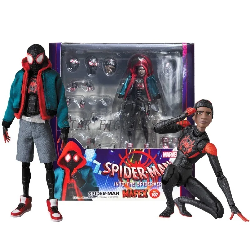 

Mafex 107 Miles Morales Action Figure 13cm PVC Model Marvel Spider-Man Into the Spider-Verse Movable Collection Spiderman Toys