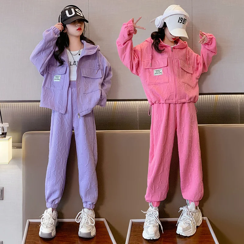 

Girls Coat +Pants Kids Suits 2PCS/Set 2023 Retro Spring Autumn Cotton Summer Sport Teenagers Children Clothing