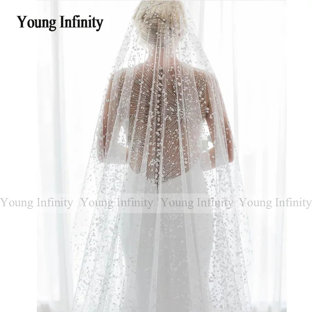 Velo Da Sposa Lungo 3 Metri - Tulle Romantico Con Pettine, Per Abiti Da Sposa - Foto 10