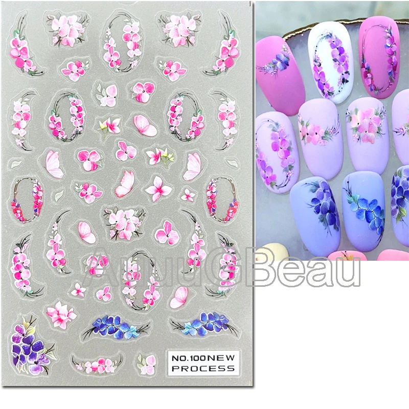 Decalcomanie per Nail Art 3d nuovi fiori ultrasottili Color Champagne foglie verdi cursori adesivi adesivi per unghie decorazione per Manicure