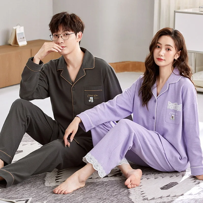 Couple Pajamas Cotton Sleepwear Pajama Sets Women Men Pajama Nightwear Autumn Long Sleeve Trouser Pajama Kawaii Clothes Homewear