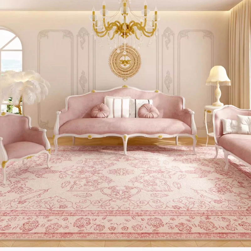 Pink Living Room Carpet Light Luxury High-end Persian Bedroom Bedside Rug Large Area Retro Velvet Cloakroom Floor Mat Ковер 양탄자