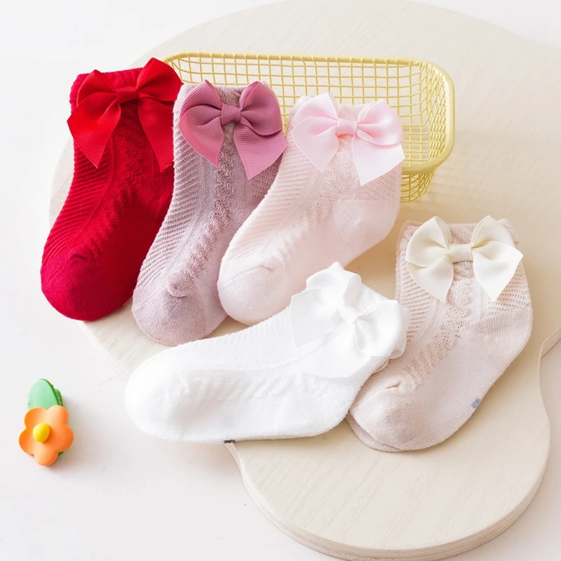 

Toddler Baby Kids Girls Cute Ankle Socks Soft Thin Cotton Socks Girls Summer Socks with Bows for Infants Mesh Socks for 0-3Yrs