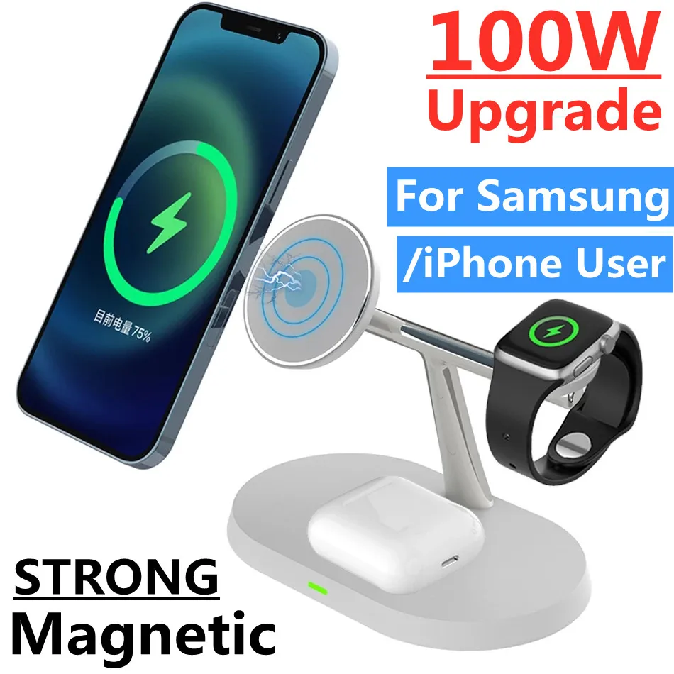 100w 3 In 1 Wireless Charger Stand Fast Charging Dock Station