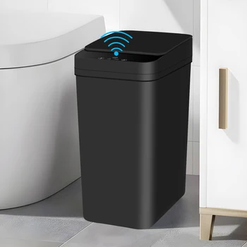 18L Black Bathroom Automatic Trash Can Touchless Smart Motion Sensor Garbage Can with Lids for Bedroom Living Room Office 1