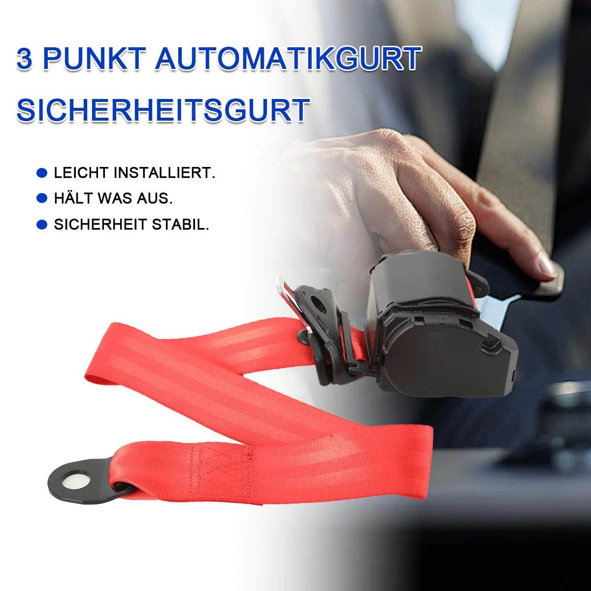 2X Universal RED 3-point automatic seat belt Seat belt whip TÜV E tested