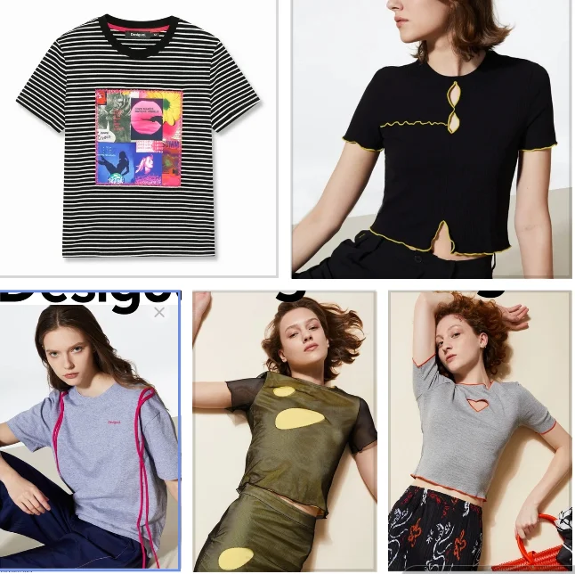 

Foreign trade original single Spanish new printed cotton knitted stitching slim short-sleeved T-shirt