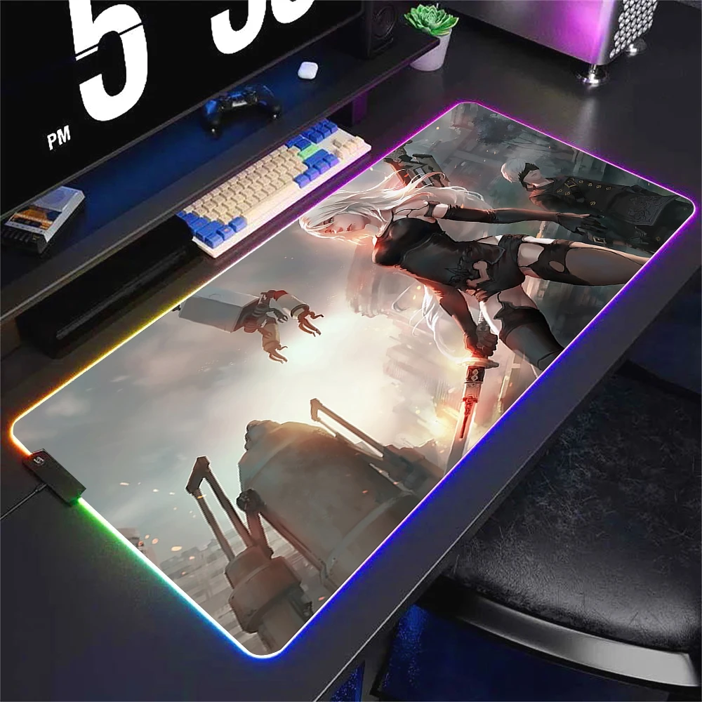 RGB NieR Automata XXL LED Backlit Gaming Deskmat - Large Cool Mouse Pad for Office and Gaming Setup
