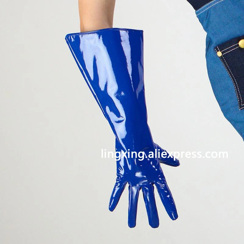 Patent lange Handschuhe Unisex Kunstleder breite Ballon Puff Ärmel groß 38cm bunt l lose Manschetten geschwollene Arm Frau sexy Mädchen – Detail 23