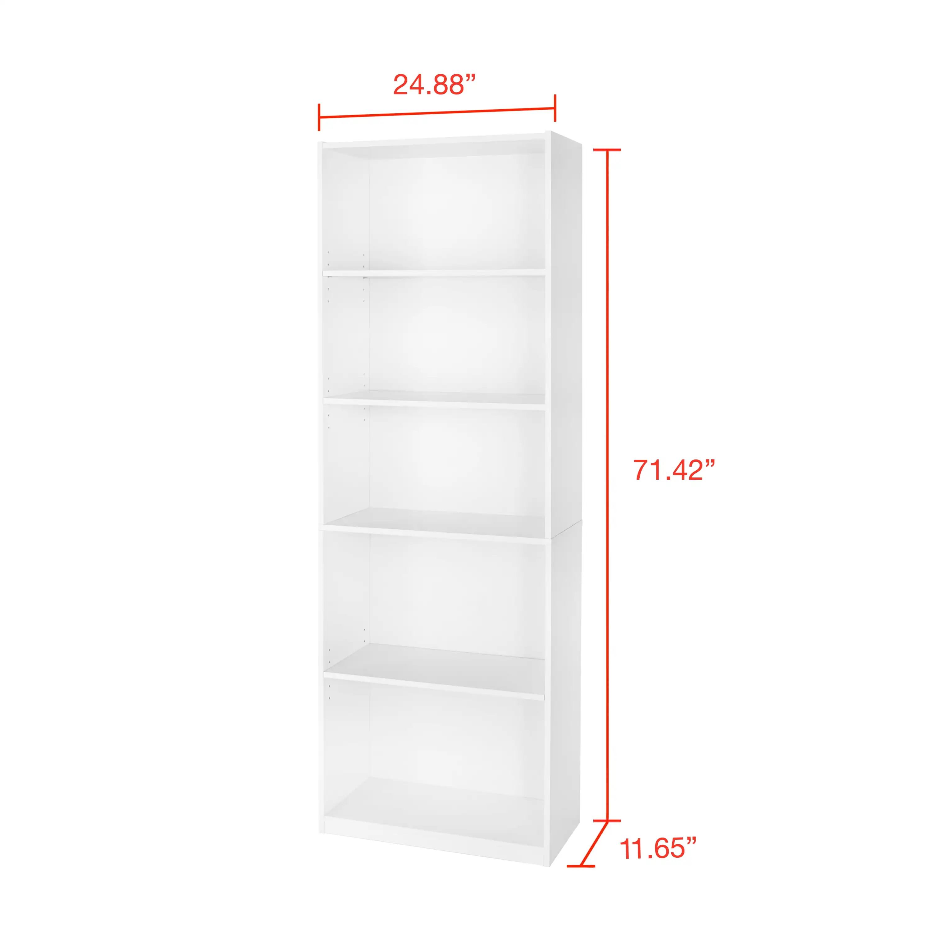 5-Shelf White Bookcase with Adjustable Shelves 5
