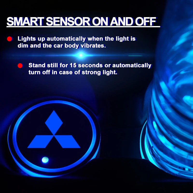 2Pcs 자동차 빛나는 워터 컵 패드 미쓰비시 9 Ralliart EX ASX L200 콜트 아웃랜더 파제로 랜서 크로스용 인테리어 액세서리