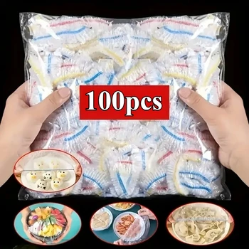 100pcs Stretchable Transparent Food Wrap, Multi-Purpose Kitchen Plastic Cling Film, for Restaurant, Picnic, Fits All Plate Sizes