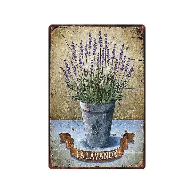 Poster da parete in metallo con piante colorate e case per cancelli di fiori, 30 x 20 cm, decorazione vintage per sala da pranzo, ristorante, caffetteria