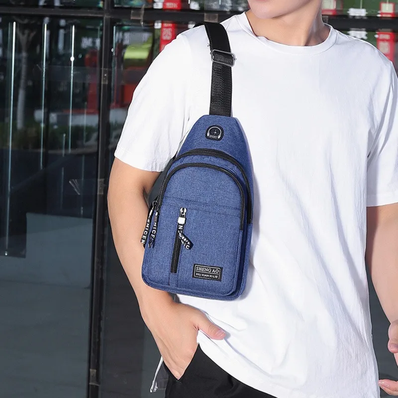 Men Shoulder Bags Sports Chest Bag USB Charging Earphones Cable Hole Crossbody Bags For Men Anti Theft Short Trip Messengers Bag mens messenger bag