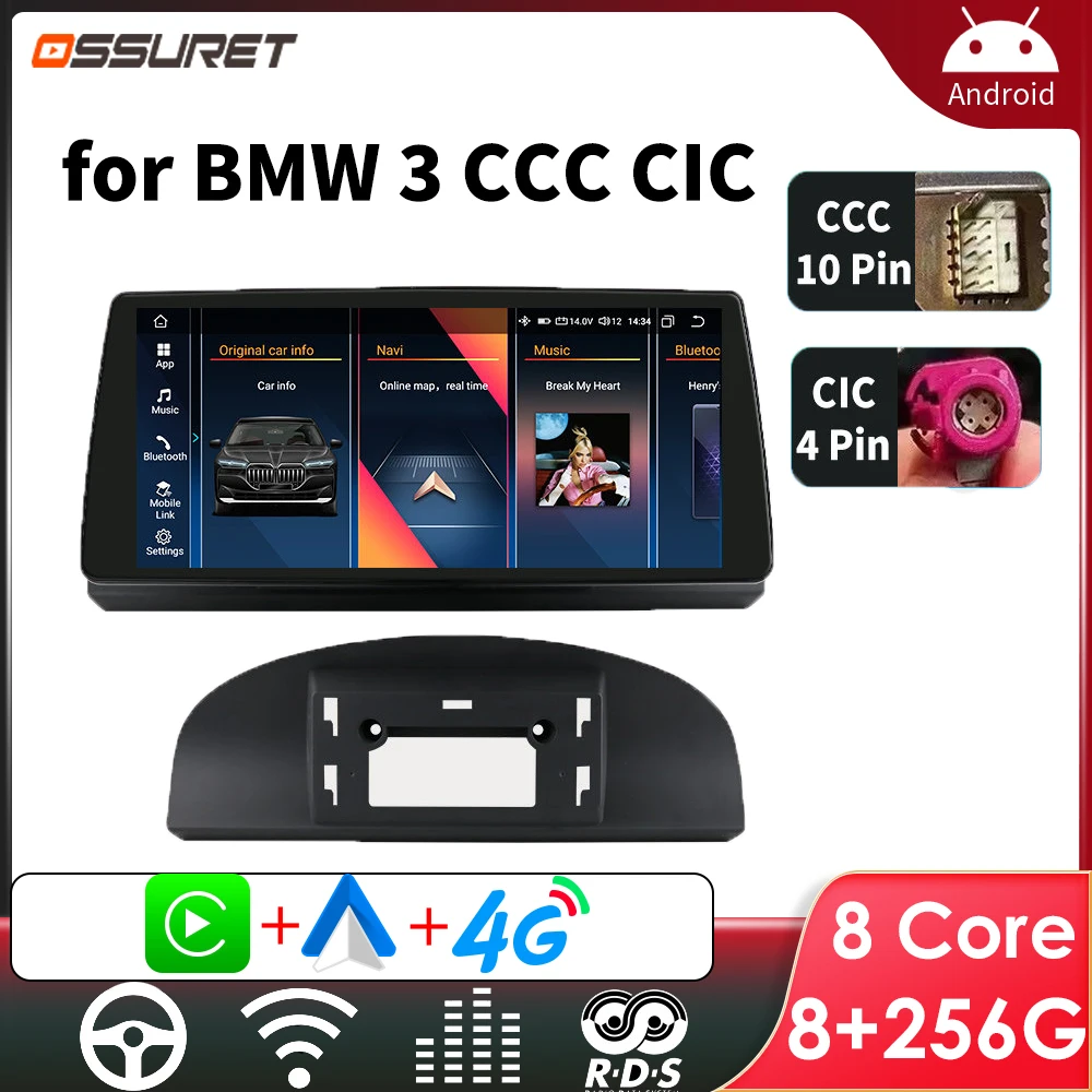 Autoradio Multimedia Video Player für BMW 3er E90 E91 E92 E93 CCC CIC 10,25" Wireless CarPlay Android Auto 4G GPS Navi 2din