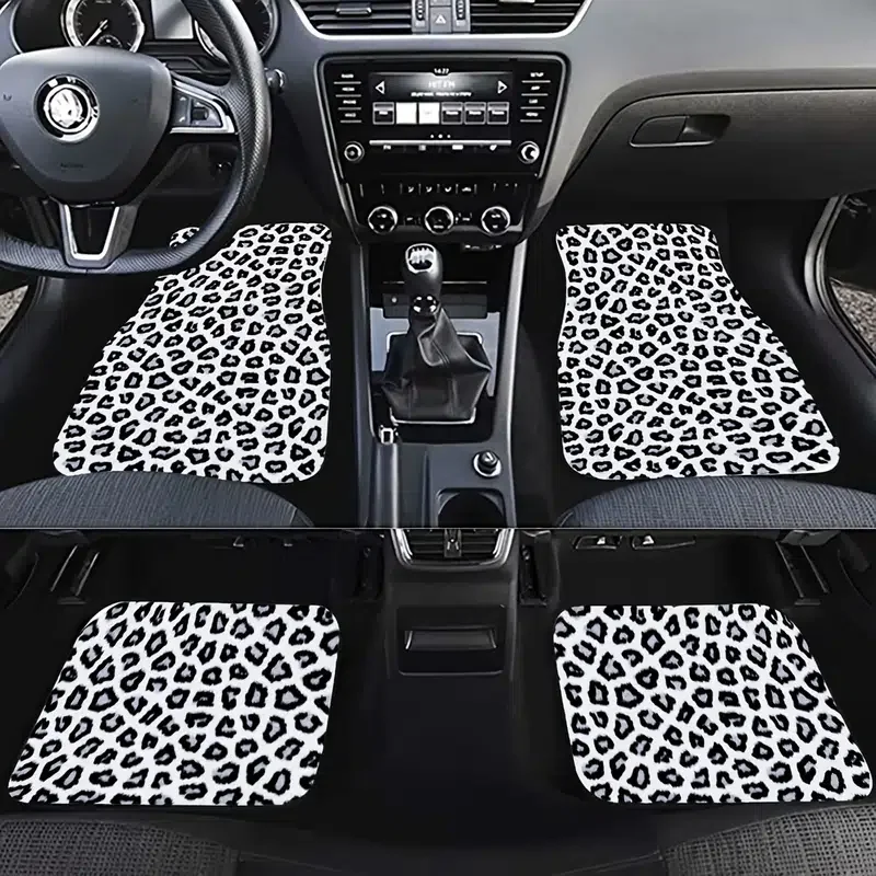 ROP Print Car Seat Floor Mats, Leopard Print Car Front Rear Seat Floor Pads For Car Decoration