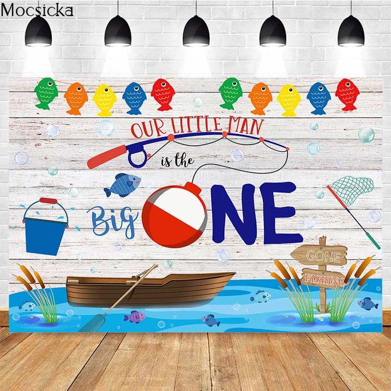 

1st Birthday Photography Backdrops Summer Fishing Party Photo Wallpaper Wooden Board Decoration Props Custom Photo Background