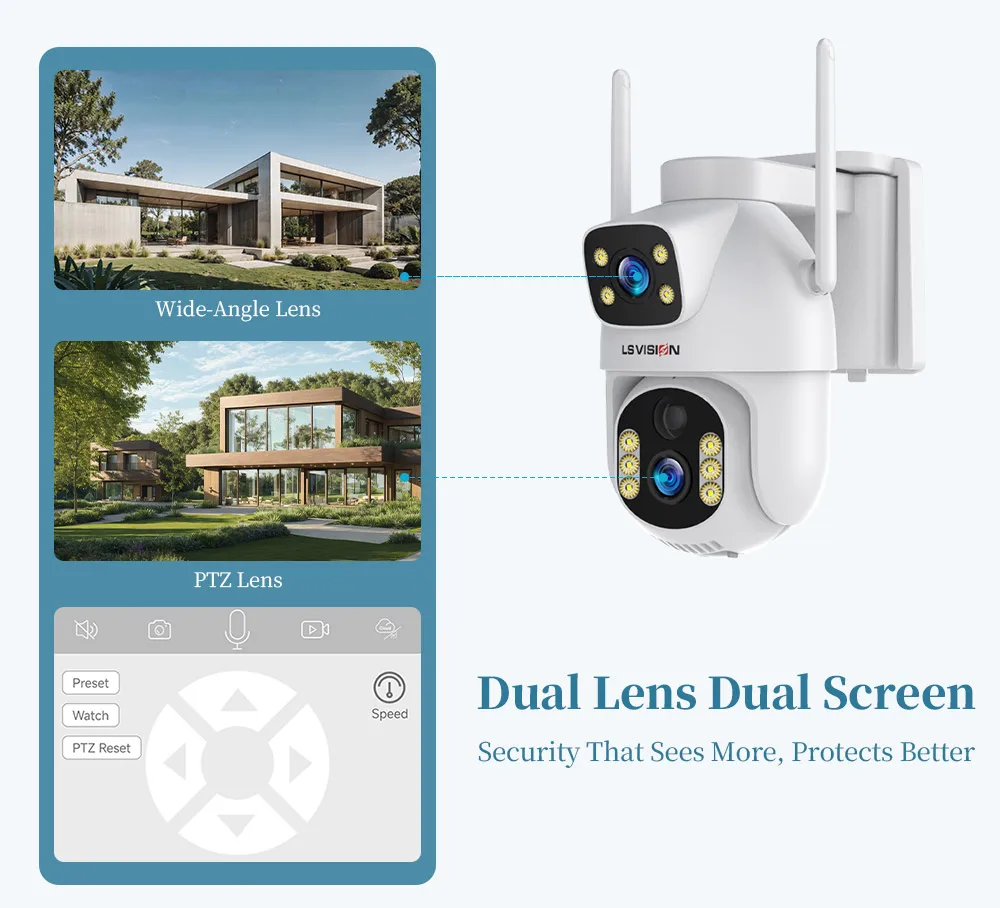 LS VISION 8MP 4G SIM Solar Camera Dual Lens Outdoor Security Cameras CCTV PIR Hu