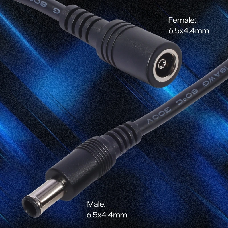 30cm DC6.5x4.4mm Extended Line Power Cable 6.5x4.4mm for Notebook Short Extension Cord 18AWG 120W Black