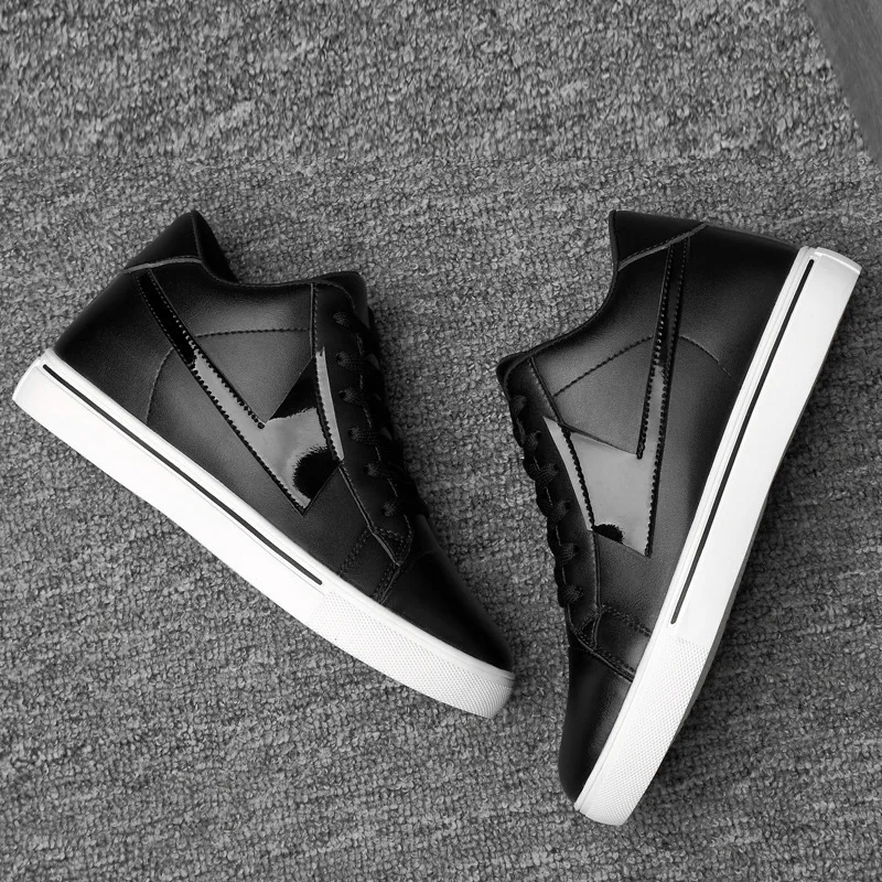 Sneakers Man Elevator Shoes Height Increase Insole 10cm White Black Taller Shoes Men Leisure Fashion Leather Sports Plus Size 44