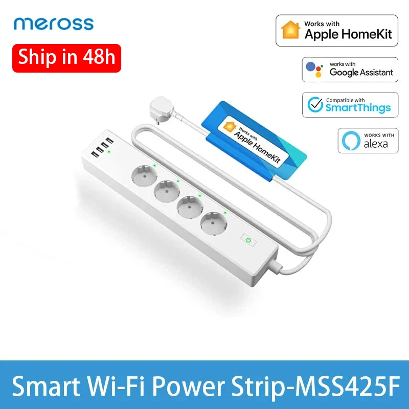 Meross Smart Wi Fi Power Strip Surge Protector MSS425F 4AC+4USB Port