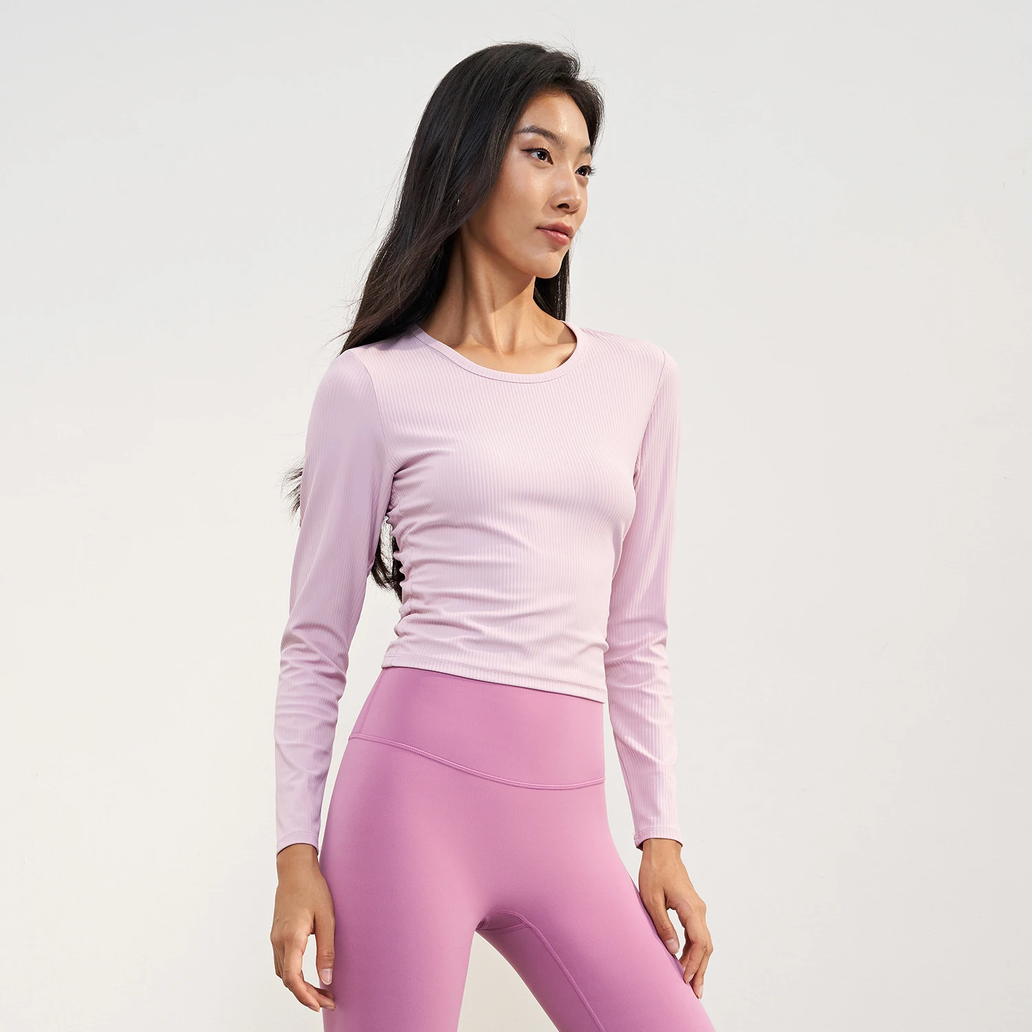 

Wyplosz Yoga Long Sleeve Comfortable Crop Top Rib Gym Shirts For Women Wear Fitness Workout Tight Running Round Neck Nude Spring