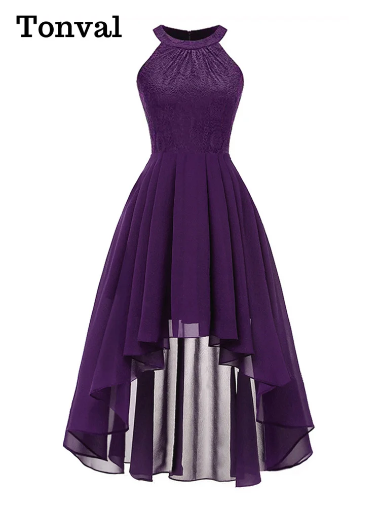 Robe de Soirée Violette Asymétrique Tonval Dentelle Élégante