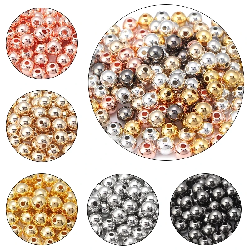 Perles Rondes de 3, 4, 6, 7, 8, 10 et 12mm, 50 à 500 Pièces, en Or, pour Travaux Manuels, Bracelet, Collier, Bijoux de Mariage