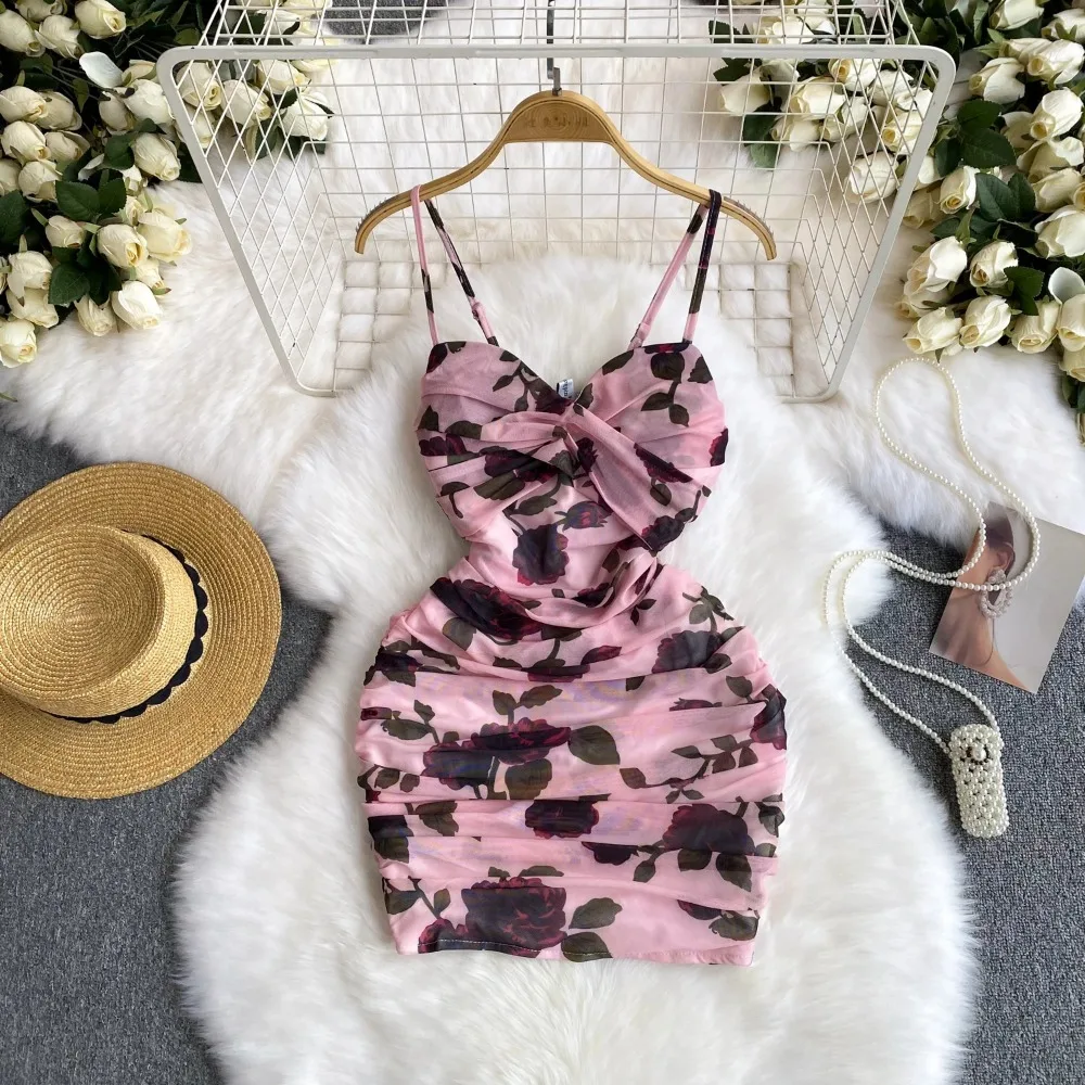 Sexy mesh pleated print Slip Dress sweet Chic Vintage Evening Party Club  Women Chic Slim summer Pencil dresses - AliExpress 200000345