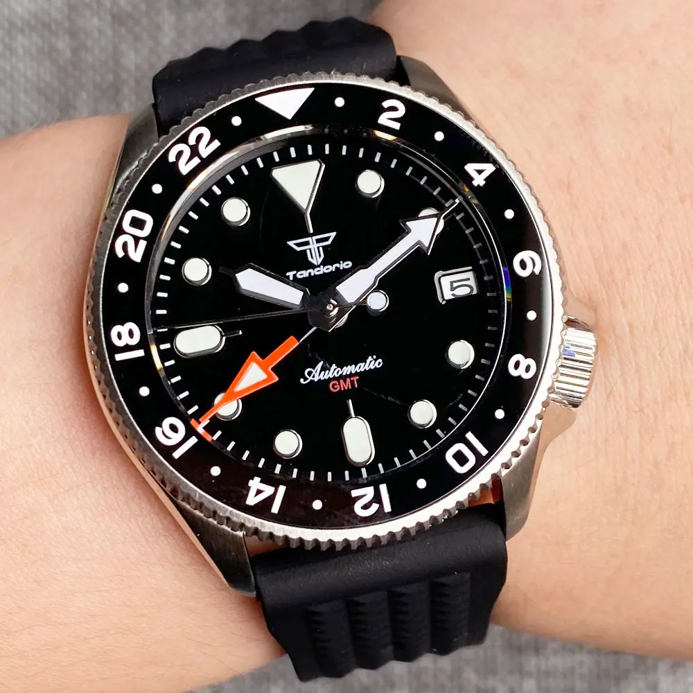 男性用自動時計,37mm,オレンジダイヤル,24時間,20時間,耐水性,クラウン 