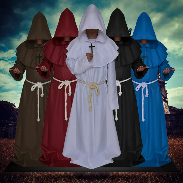 

Medieval Monk Halloween Costumes Comic Con Party Cosplay Costume Hooded Robes Cloak Cape Friar Renaissance Priest For Men