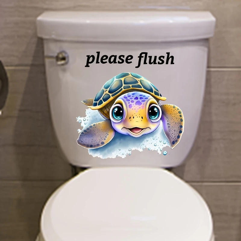 Fun Cartoon Turtle Toilet Sticker Easy Apply Removable Glossy PVC Decal with 'Please Rinse' Message for Bathroom Decor vinyl stickers toilet stickers toilet wall stickers toilet seat stickers turtle wall stickers