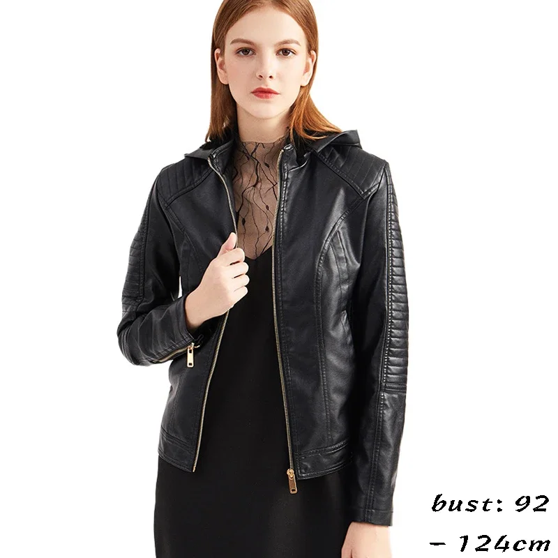 high quality leather jacket coat for women velvet lining big size detachable hooded 2023 winter thick warm clothing black brown